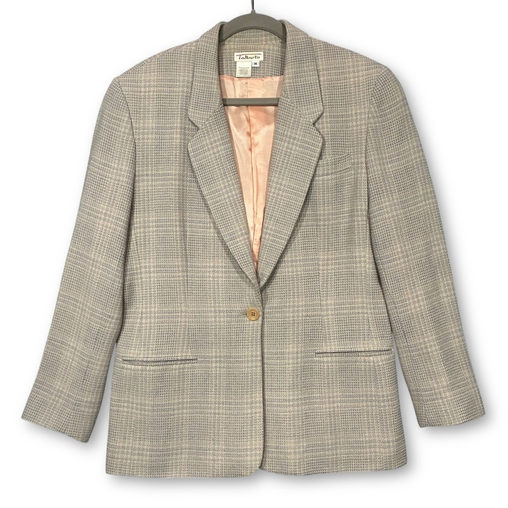Vintage Wool‎ Talbots Plaid Blazer Jacket Single Button Women's 14 USA